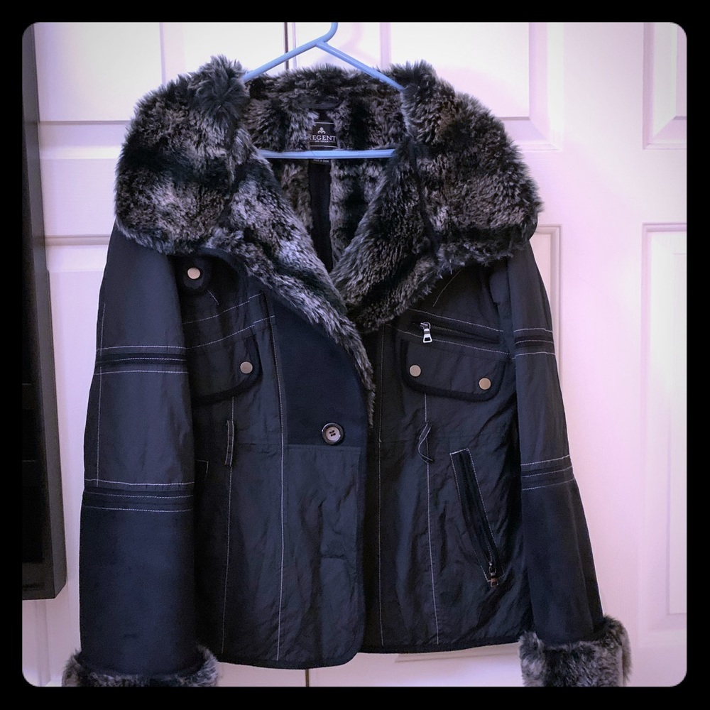 Black and Gray Jacket with Fur